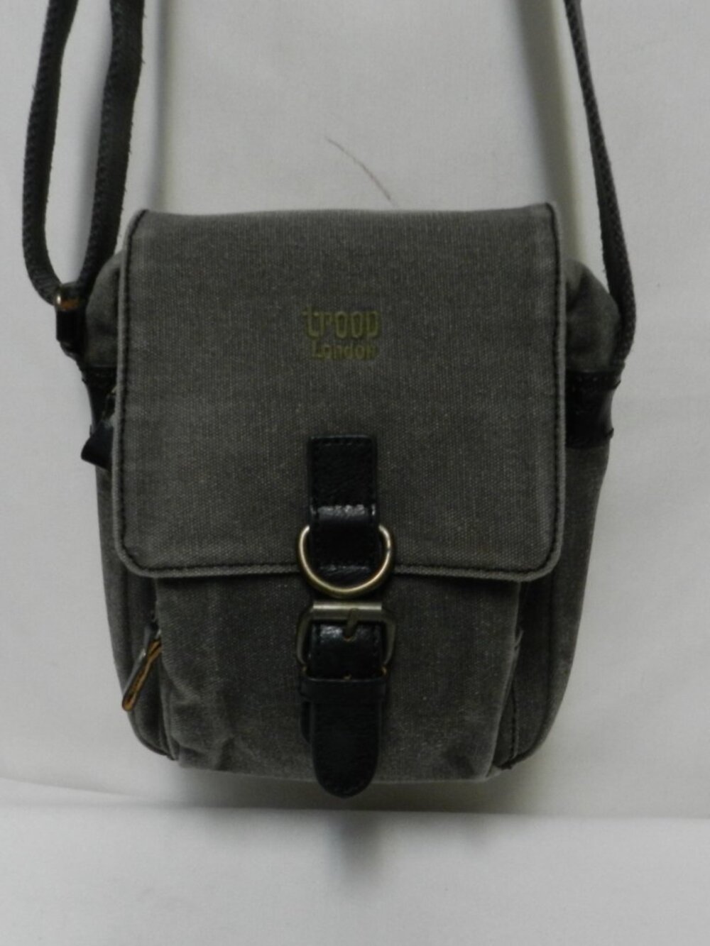 Troop London Canvas crossbody messenger bag Unisex Men Women gray outside pocket